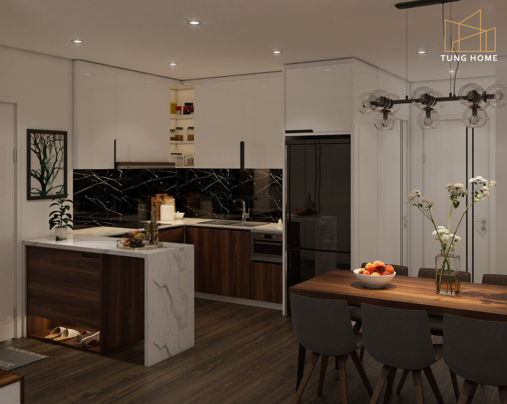 Thiết kế nội thất chung cư 83,7m2 - Phòng bếp + ăn