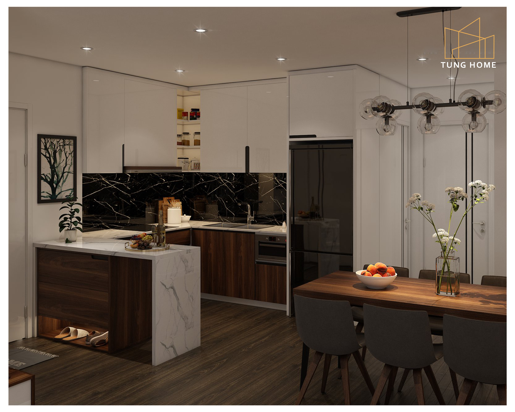 Thiết kế nội thất chung cư 83,7m2 - Phòng bếp + ăn