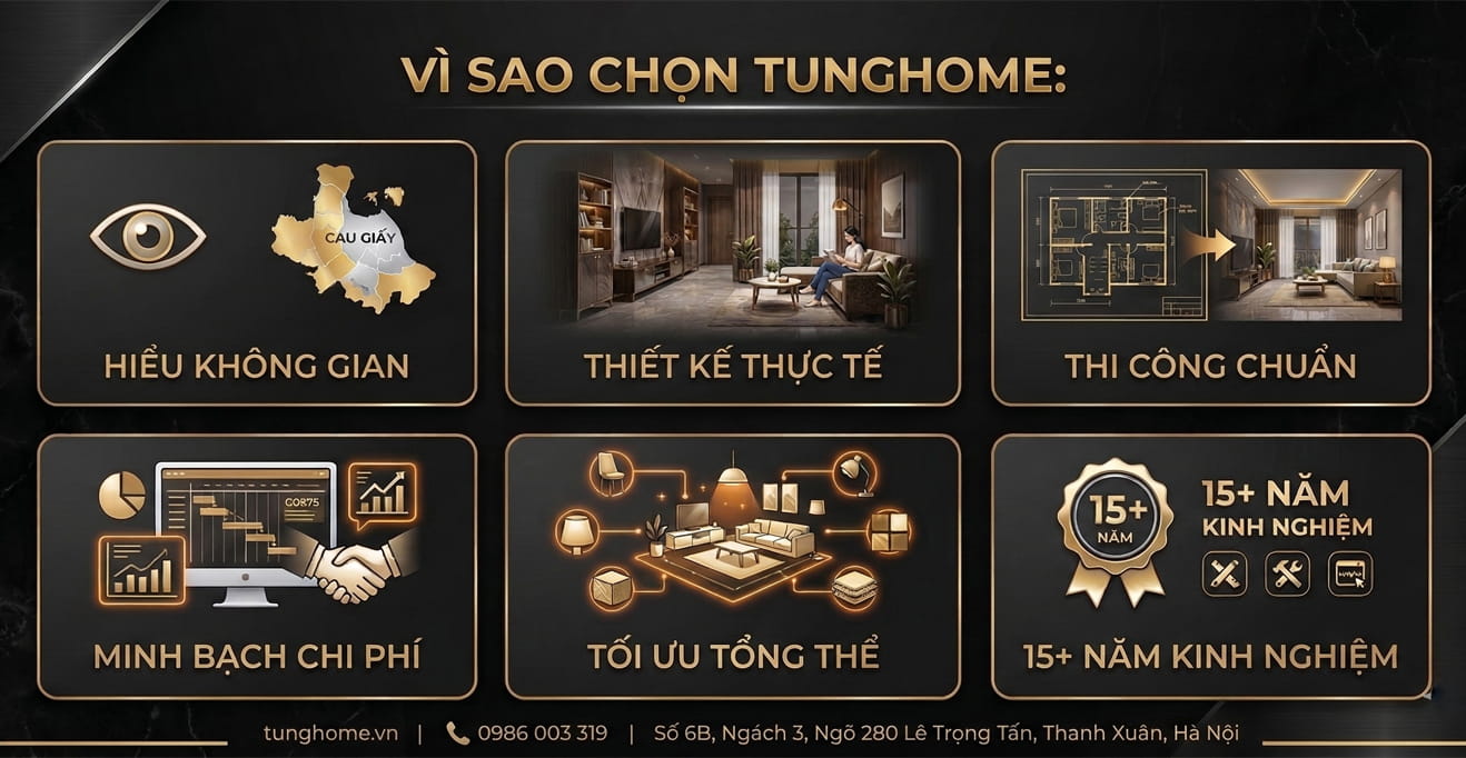 dịch vụ thiết kế thi công nội thất quận Cầu Giấy của TungHome